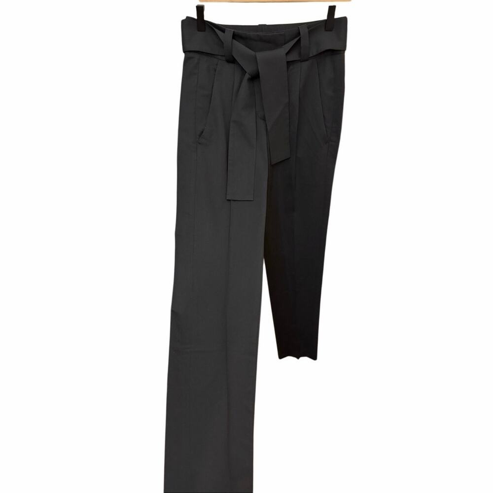 Maje High‎ Waisted Belted Tie Waist Pants Size 34 XS Black Luxury Virgin Wool - Picture 6 of 16